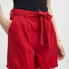 Medicine pantaloni scurti femei, culoarea rosu, neted, high waist