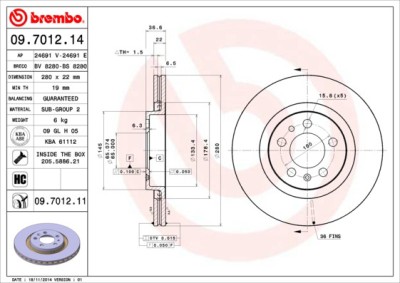 BREMBO 09.7012.14 PRIME LINE Disc frana foto