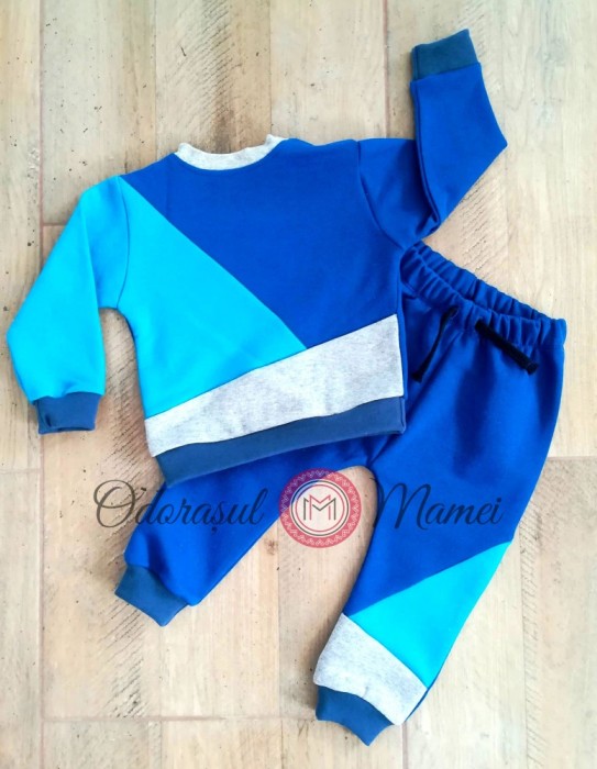 Trening 3 culori bumbac bebe – albastru royal, azur, gri Trening 3 culori bumbac bebe – albastru royal, azur, gri