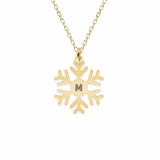 Little Snowflake - Colier personalizat fulg si litera din argint 925 placat cu aur galben 24K, Bijubox