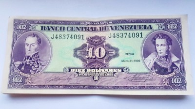 G504-I-Lot 10 bucati bancnote 10 Bolivars Venezuela 1990 circulate stare foarte buna. foto