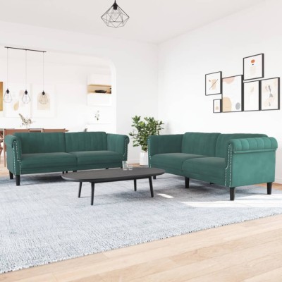 vidaXL Set canapele, 2 piese, verde &amp;icirc;nchis, catifea 3209221 foto