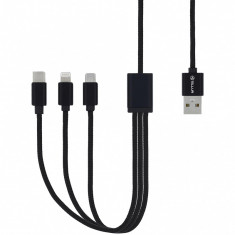 Cablu Incarcare USB - Lightning / USB Type-C / MicroUSB Tellur, 1 m, Negru TLL155211