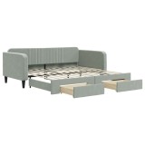 Cumpara ieftin Pat de zi cu extensie si sertare gri deschis 100x200 cm catifea