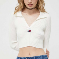 Tommy Jeans pulover femei, culoarea alb, light