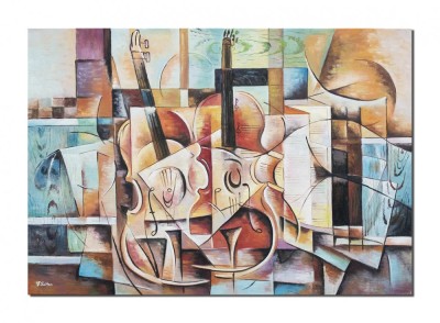 Tablou pictat manual cubism, Sonata pentru vioara, 100x70cm ulei pe panza, Vlad Soltan foto
