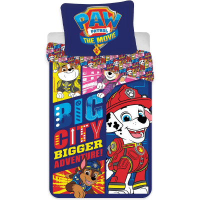 Set lenjerie pat copii SunCity Paw Patrol Big City Bigger Adventure, 100 x 135 cm, bumbac, 2 piese, Albastru foto