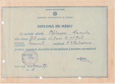 QW13 11 - 1957 - diploma - clasa 7 - Scoala 95 mixta raionul T Vladimirescu