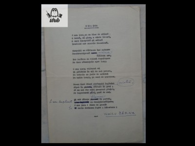 Manuscris/ Poem scris, corectat si semnat de Vlaicu Barna foto