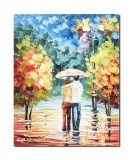 Cumpara ieftin Tablou indragostiti pictat manual dormitor, living, Noi doi sub o umbrela, 50x40cm ulei in cutit efect 3D