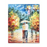 Tablou indragostiti pictat manual dormitor, living, Noi doi sub o umbrela, 50x40cm ulei in cutit efect 3D