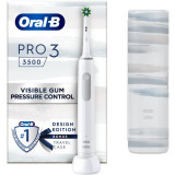 Periuta de dinti electrica Oral-B Pro 3 3500, Curatare 3D, 3 programe, 1 Incarcator, 1 Capat, Trusa de calatorie, Alb
