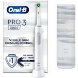 Periuta de dinti electrica Oral-B Pro 3 3500, Curatare 3D, 3 programe, 1 Incarcator, 1 Capat, Trusa de calatorie, Alb