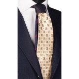Cumpara ieftin Cravata Matase Naturala Barbati, Model Unicat cu Nod Contrastant, Bej Maro Bleumarin, 148cm, Made in Italy