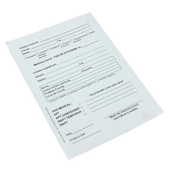 Fisa aptitudini, format A5, 2 exemplare, autocopiativa, set 50 fise