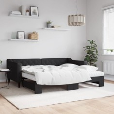 vidaXL Pat de zi cu extensie și saltele, negru, 90x190 cm, textil 3197456