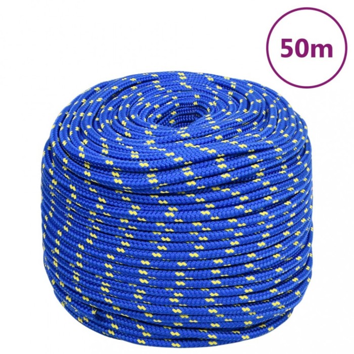 vidaXL Fr&acirc;nghie de barcă, albastru, 6 mm, 50 m, polipropilenă