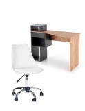 Set birou HM Conti, rafturi, sertar, PAL melaminat, 122x57x90 cm, stejar/gri si scaun pentru copii HM Coco, piele ecologica, inaltime reglabila, 80 kg