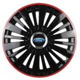 Set 4 capace roti Red/Black cu inel cromat pentru gama auto Ford, R16