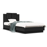 Cumpara ieftin Cadru de pat cu tablie, negru, 90x200 cm, lemn prelucrat