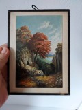 Tablou mic print sub sticla, vintage, vechi, peisaj natura romantica, 16x12cm