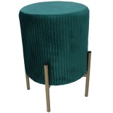 Taburet rotund verde din catifea cu picioare metalice aurii, 28x42 cm