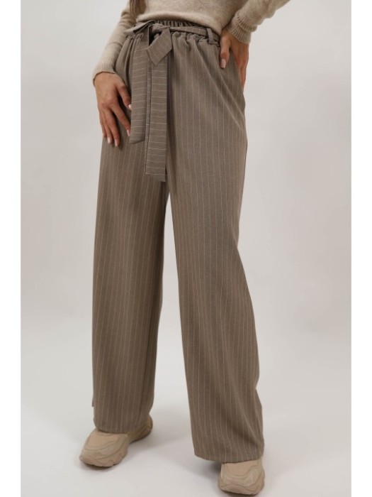 PANTALONI LARGI IN DUNGI CU ELASTIC SI CORDON IN TALIE BEATRIX TALIE UNICA Maro