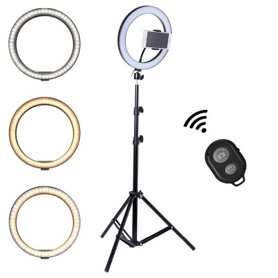 Lampa circulara Ring Light, diametru 56cm/22inch , 3 moduri de lumina , 10 trepte reglaj , suport telefon , telecomanda selfie , trepied 210cm inclus foto