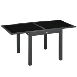 Outsunny Masă de Grădină Extensibilă cu Blat din Sticlă 80-160x80x75 cm Negru | Aosom Romania