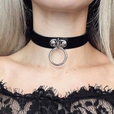 Choker Colier Piele PU Fetish Ring Inel Gothic Fashion