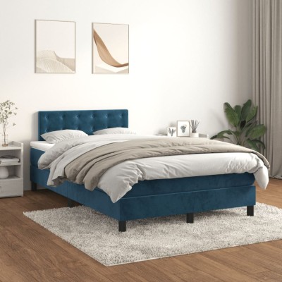 vidaXL Pat box spring cu saltea, albastru &amp;icirc;nchis, 120x200 cm, catifea 3141537 foto