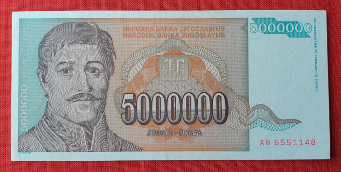 5.000.000 Dinara anul 1993 Bancnota 5 MILIOANE dinari - Iugoslavia - Jugoslavije