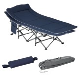 Outsunny Campingbett, pat pliabil cu pernă, 188 x 64,5 x 53 cm, bleu fonc&eacute; | Aosom Romania