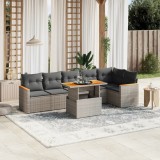 vidaXL Set canapele de grădină, 7 piese, cu perne, gri, poliratan 3273090
