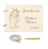 Guestbook din lemn pentru turta aniversare 1 AN fetita, format A4 landscape, pix si dublu adeziv inclus, accesoriu nunta