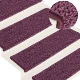 vidaXL Covorașe pentru scări, 15 buc., 65x21x4 cm, violet &icirc;nchis, cu margini dreptunghiulare