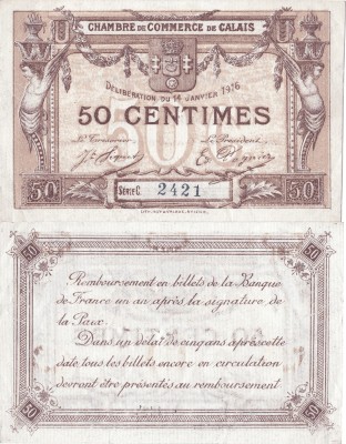 1916 (14 I), 50 centimes (Jean Pirot JP-036-28) - Franța (Calais) - stare aUNC foto