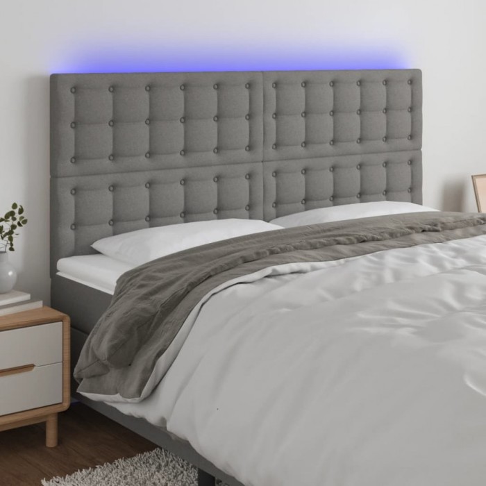 vidaXL Tăblie de pat cu LED, gri &icirc;nchis, 160x5x118/128 cm, textil 3122865