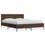 VidaXL Cadru de pat, stejar maro, 120x190 cm, lemn prelucrat și metal