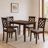 Set masa living si bucatarie Bali, MDF Furniruit, 112x72x74 cm si 4 scaune Vienna, lemn masiv, tapiterie stofa, 100 kg, nuc