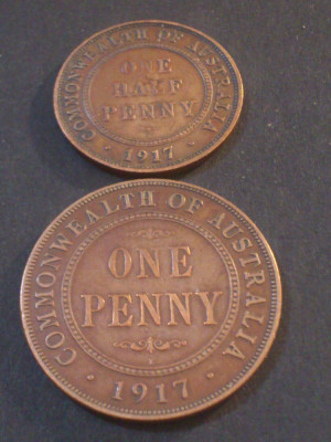 One Penny 1917 + Half Penny 1917 Australia (poze) foto
