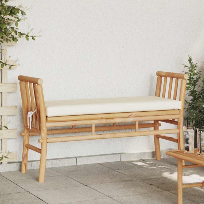 vidaXL Bancă de grădină cu pernă Maro 110 x 38 x 65cm Bambus