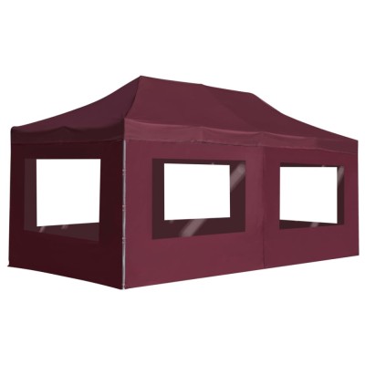 Cort de petrecere pliabil cu pereți, roșu vin, 6x3 m, aluminiu foto