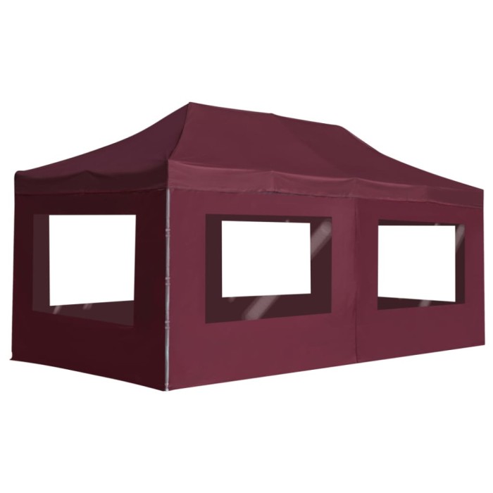 Cort de petrecere pliabil cu pereți, roșu vin, 6x3 m, aluminiu