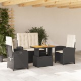 vidaXL Set mobilier de grădină cu perne, 4 piese, negru, poliratan 3277323