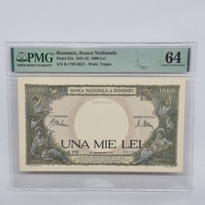 BANCNOTA UNC 1000 LEI 1941 GRADATA PMG 64 foto