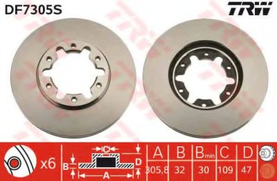 Disc frana NISSAN PATROL V platou / sasiu (1998 - 2016) TRW DF7305S foto