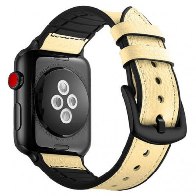 Curea iUni compatibila cu Apple Watch 1/2/3/4/5/6/7, 40mm, Leather Strap, Ivory foto