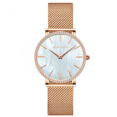 Ceas de dama Hannah Martin Mecanism Quartz Japonez Casual Fashion Auriu Roze foto