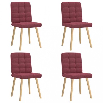 vidaXL Scaune de bucătărie, 4 buc., roșu vin, material textil foto